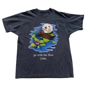 Navy Gildan "Go with the flow" otter graphic cotton tee#gildan #graphic #unisex